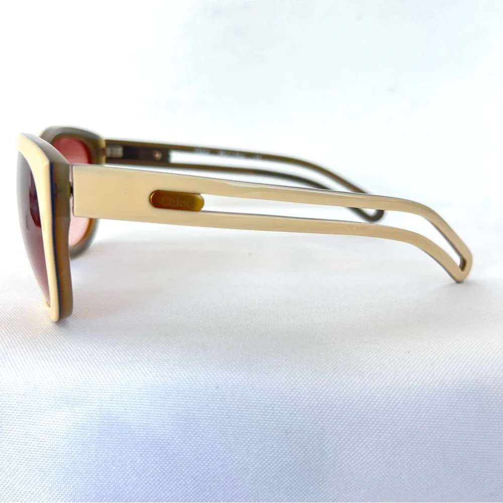 CHLOÈ CL 2124 C03 Brown Gradient Lenses Beige Cutout Gold Logo Frame Sunglasses